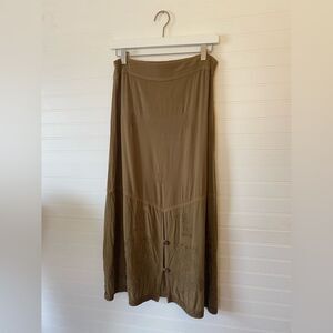 Soft Surroundings Olive Green Embroidered Peasant Maxi Skirt Size Small Petite